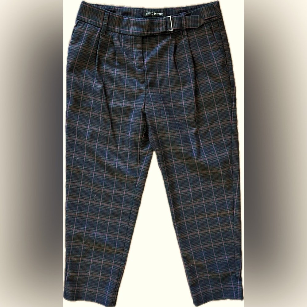 Next Petite Pleated Plaid Pants, Black/Magenta/Grey UK Size 8P = US Size…